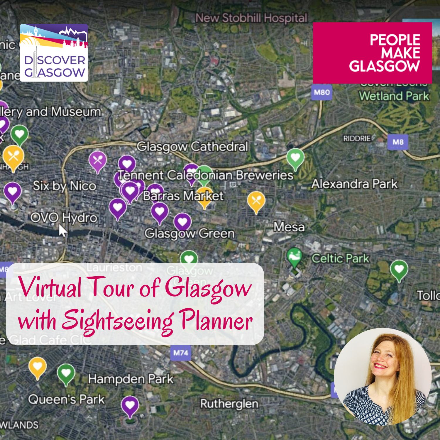 Map of Glasgow and title slide of Virtual Tour of Glasgow